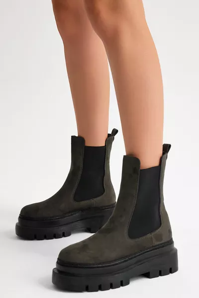 نسائي كاكي من جلد الغزال أحذية عادية