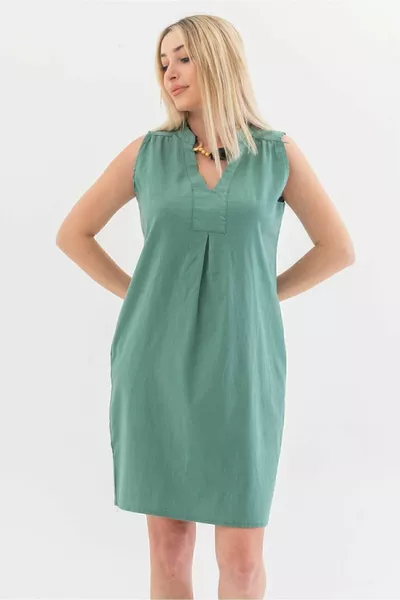 Kleid aus gewaschenem Baumwoll-Lycra mit Taschen