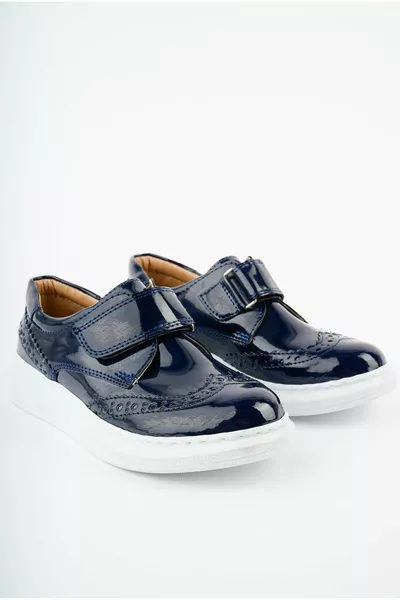 Velcro Marineblaue Lackleder Jungenschuhe