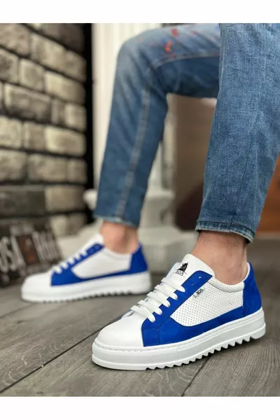 سميكة مسننة عالية النعل الأبيض الأزرق الدانتيل متابعة أحذية رياضية للرجال