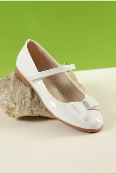  Bow Stone Detailed Wrist Velcro Girl Baby Ballet Flats