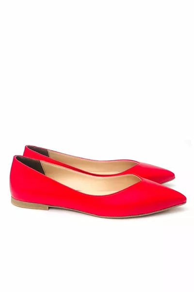 جلد طبيعي النساء جلد أحمر الباليه أحذية عارضة شقة عارضة وحيد وأشار اصبع القدم 