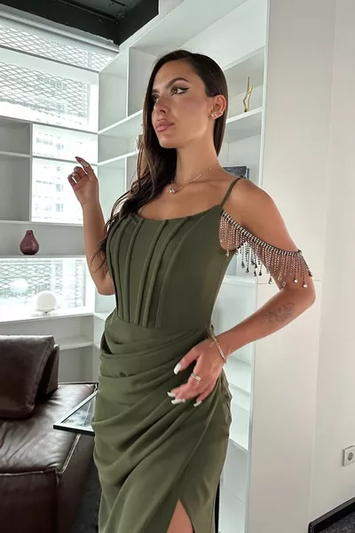 Schouder Diamond Chain Detail Crêpe Design Avondjurk