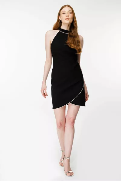 Оглавник яка блясък подробни къси вечерни рокли - ЧЕРНО