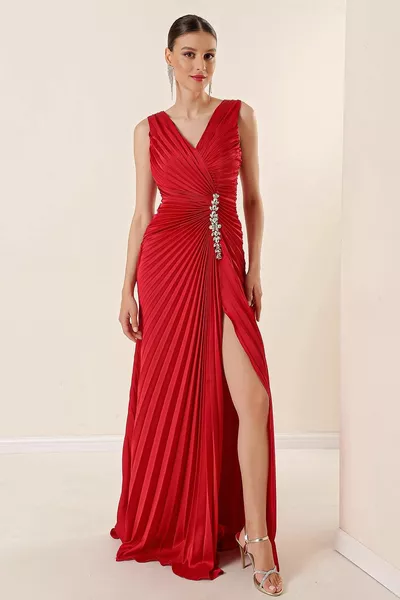 الجبهة الخلفية الخامس الرقبة الجبهة الحجر مفصلة اصطف مطوي فستان طويل