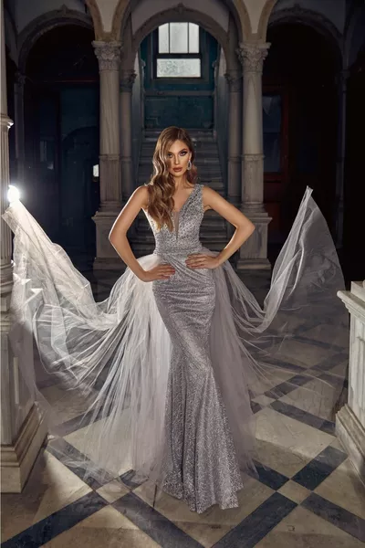 Women's Fish Gray Tulle Evening Dresses