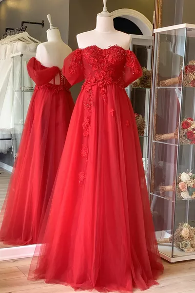Rotes dreidimensionales Maxi-Abendkleid mit Blumen und bestickter Spitze in Maxilänge und Abendkleid