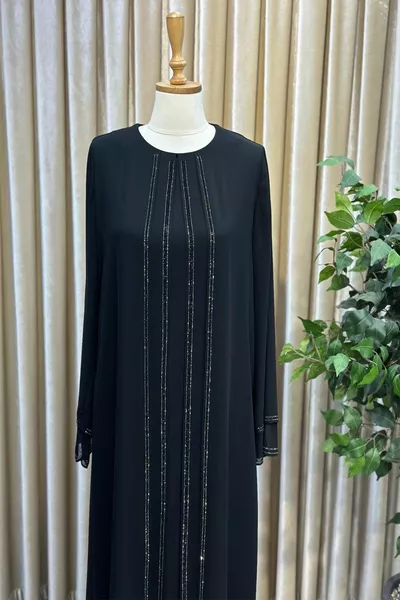 Stone Striped Top Chiffon Inside Sendi Fabric Plus Size Mother Hijab Evening Dress