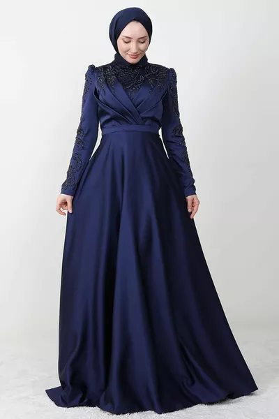 الجيزة حجاب مساء اللباس الأزرق الداكن