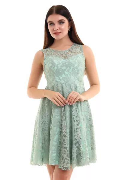 صفر الرقبة بلا أكمام الرباط البسيطة فستان واسعة