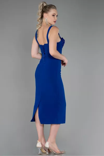 Saks Blue Stone M Neck Midi Invitation Dress 