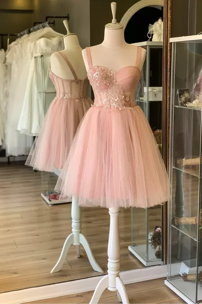 Powder Glitter Mini Lace Evening & Party Dress