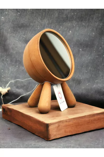 Specchio da Trucco Decorativo con Supporto, Specchio da Tavolo, Specchio Decorativo in Legno di Faggio, Lavorazione Artigianale