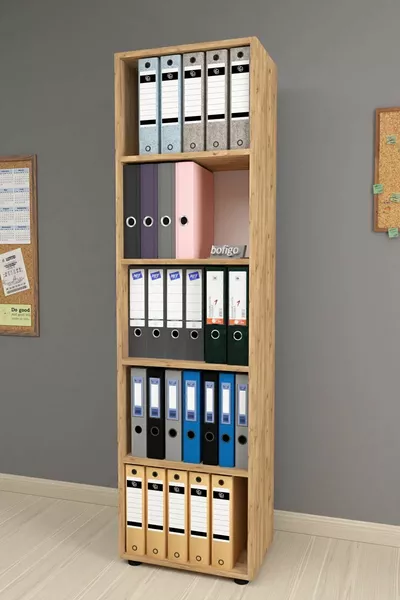 Библиотека с 5 рафта, офис шкаф, шкаф за папки, многофункционален шкаф, кухненски шкаф, бор