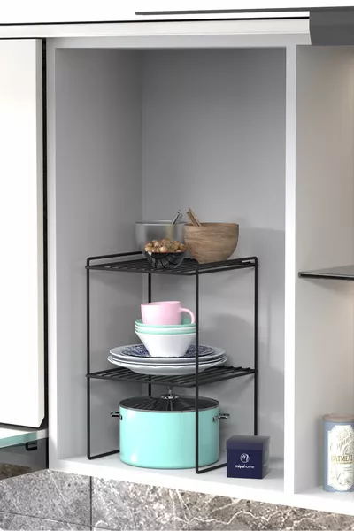 Scaffale da Banco a 3 Ripiani Portaoggetti da Bagno Organizer per Interno Armadio Scaffale da Cucina per Piatti e Pentole