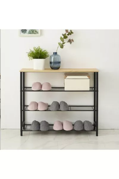 Zwarte 4-laags multifunctioneel rek en schoenenrek