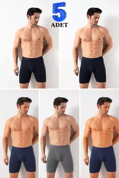 Мъжки боксерки с дълъг крачол, ластичен плат, комплект от 5 броя