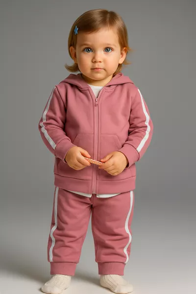 Sportanzug für Babys 2-teilig mit Seitestreifen, Kängurutasche und Reißverschluss