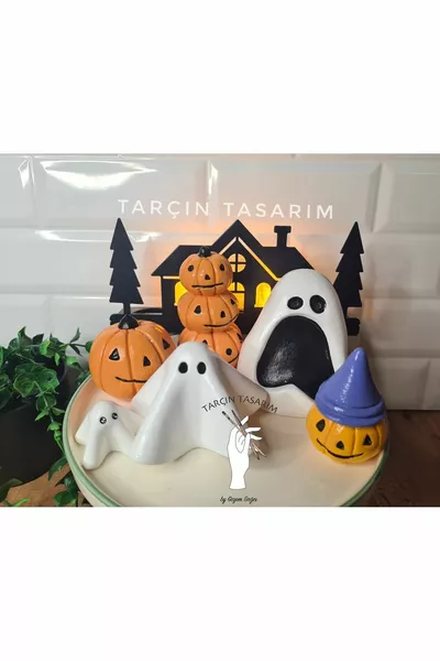 Декор из тыквы, Хэллоуин, 3 фигуры привидений на Хэллоуин и 3 фигуры тыквы/декор из тыквы
