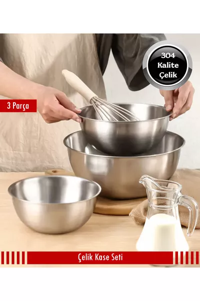 Çelik 3 Parça Kase Seti (cm - cm - cm)
