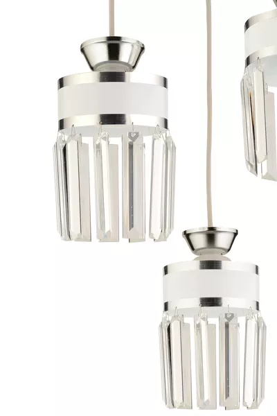 September 3-Pendant Tray Chandelier in White with Chrome, Crystal Stones, and Gilded Modern Luxury Design