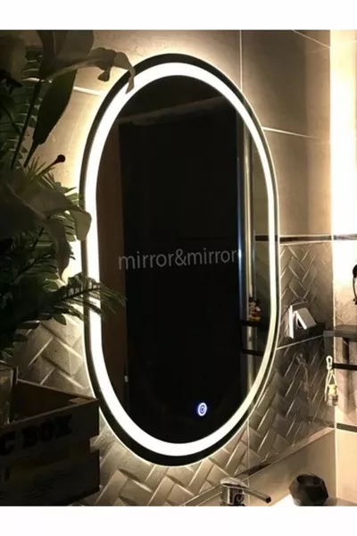 Зеркало  см овальное с подсветкой LED, с сенсорным управлением и декоративным пескоструйным эффектом