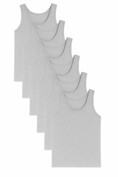 6 броя мъжки сиви памучни потници с презрамки