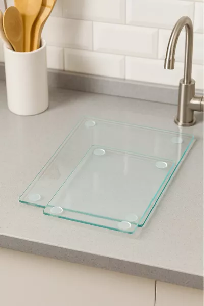 2'li Temperli Cam Kesme Tahtası  &  cm | Hijyenik Mutfak Doğrama Camı