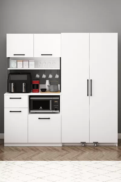 Ervin Airfry Кафе Кът с шкаф за провизии, двукрилен многофункционален шкаф, бял