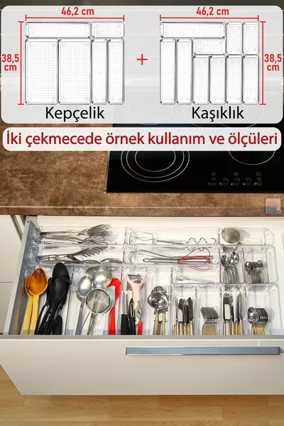 -частов комплект модулна поставка за лъжици и черпаци, органайзер за чекмедже за кухня, прозрачен