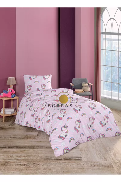 | Unicorno Rosa | Set di Lenzuola Singolo | 1 Federa | Senza Lenzuolo |