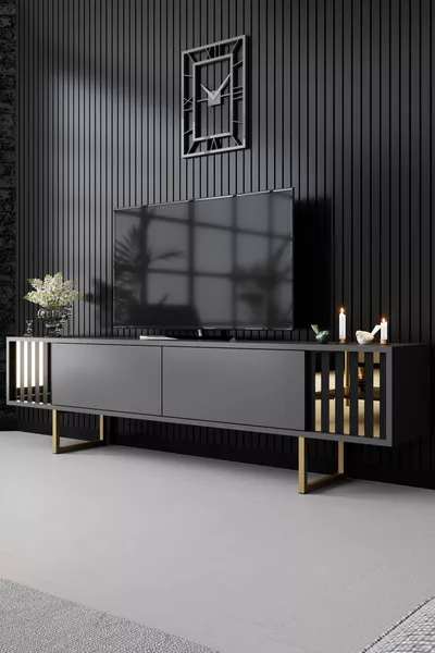 Gold Line Anthracite TV Stand with Metal Legs