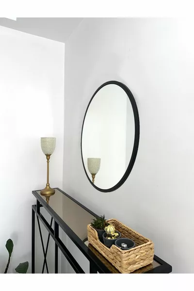 Round Mirror with Black Metal Frame Cm