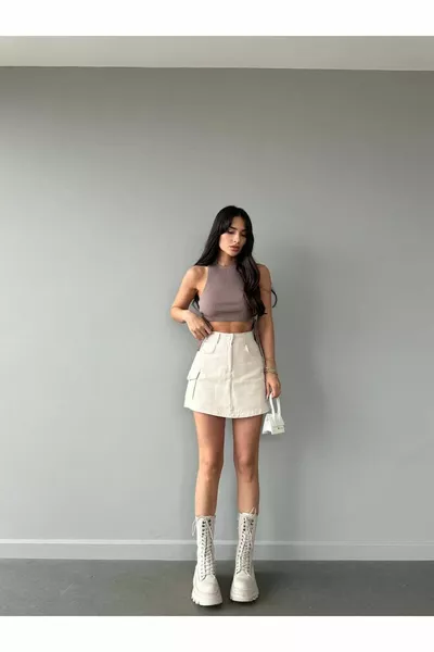 المرأة كريم البضائع جيب البسيطة السراويل تنورة