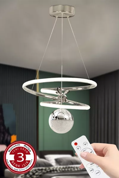 3-Color Remote Controlled Chrome Silver Dimmer LED Chandelier Galaxy LED Chandelier