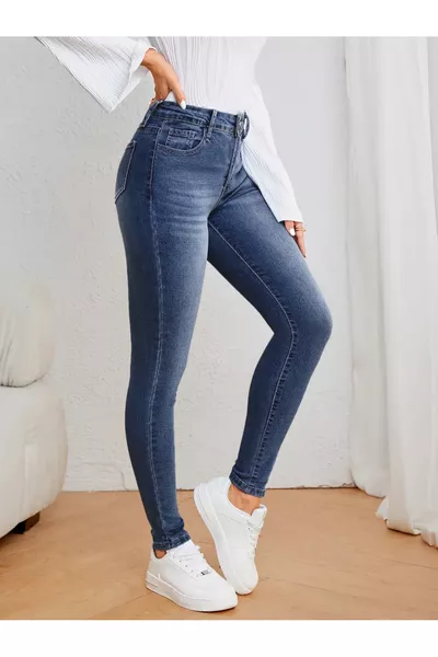 Женские джинсы с высокой талией, узкие брюки, супер-узкий крой, эластичные, длина до щиколотки, деним, -синий