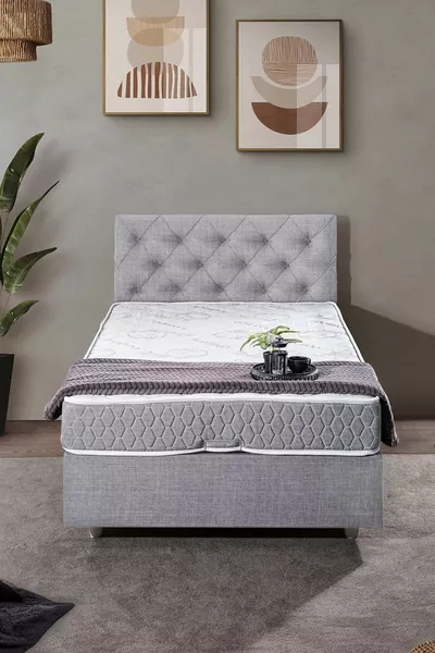 September Single Bed Base and Headboard Comfort Mattress Set, Light Grey