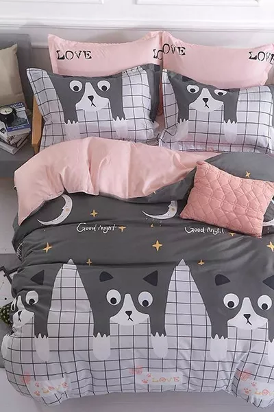 Single Bed Duvet Cover Set with Fitted Sheet Cats