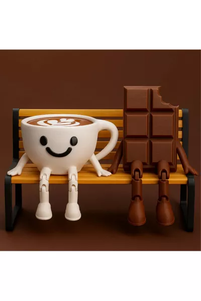Very Cute Chocolate and Espresso Figurine Set on a Bench / Set of 3 Decorative Figures for Gifts or Dowry