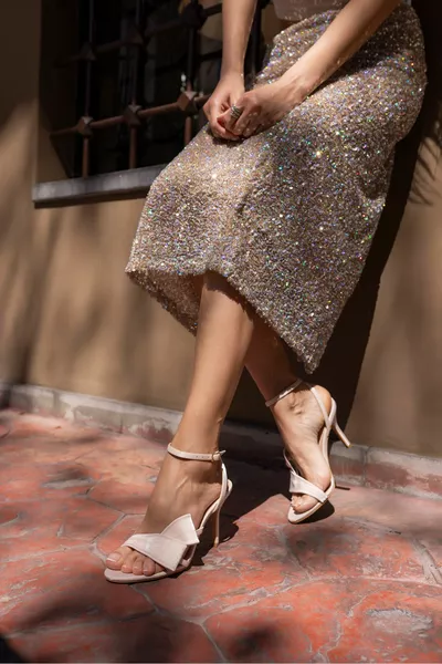 SHELLY WOMEN'S BEIGE SATIN HEELED EVENING SHOES