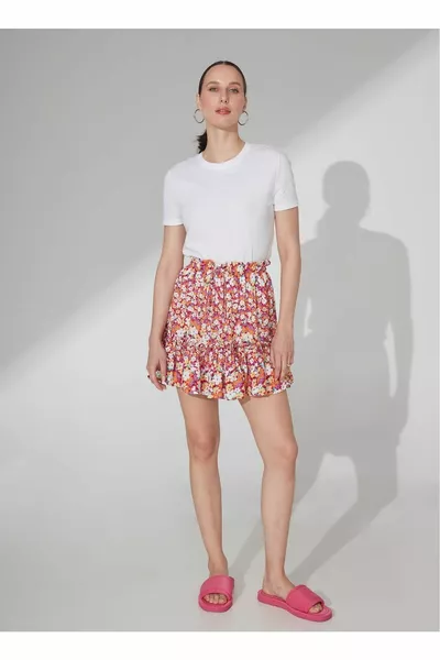 عالية الخصر متعدد الألوان المرأة منقوشة تنورة قصيرة Sargod-3