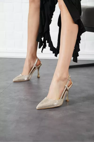 Neraste Back Open Heel Coating Abito da sera da donna Tacchi Gold Honeycomb