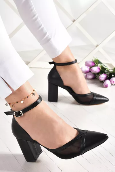 Diana Черные веганские сетчатые туфли на толстом каблуке