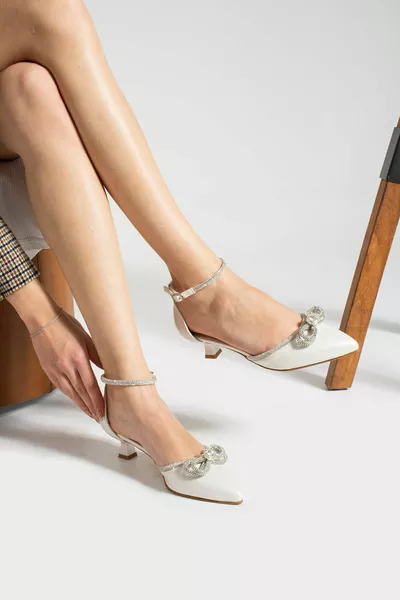 Mother-of-pearl Skin Bow Stone 3 Cm Heeled Evening Shoes