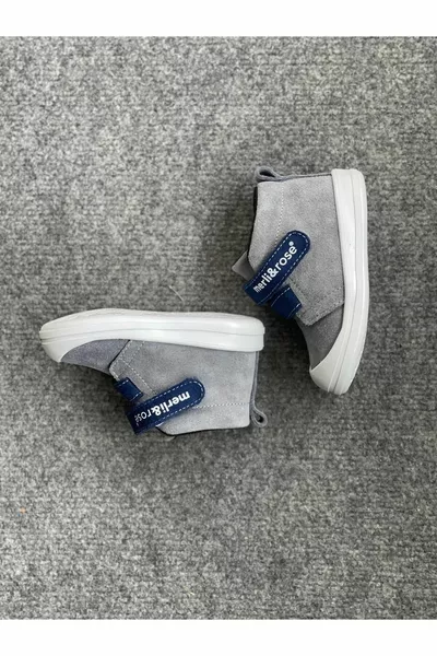 حذاء يويو رمادي من جلد الغزال بالخطوة الأولى | الفرقة الزرقاء الداكنة