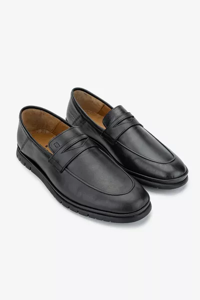 Vego الرجال الأسود جلد طبيعي أحذية المتسكع