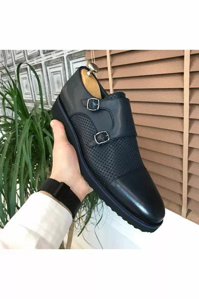 النمط الإيطالي الداخلية الخارجية جلد طبيعي أحذية رجالية الأزرق الداكن 