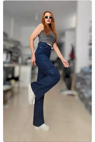 Christian er Jahre Mid Blue Lycra Palazzo Shabby Leg Super High Waist Jeans