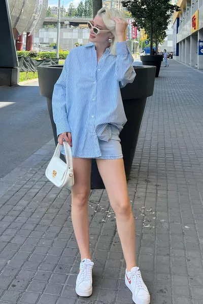 Chemise overfit à rayures bleues 