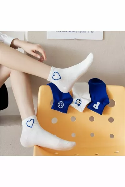 5 أزواج الباندا منقوشة الأزرق الأبيض للجنسين كلية الجوارب التنس